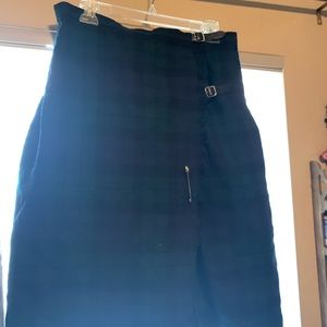 Green Plaid Wool Skirt
